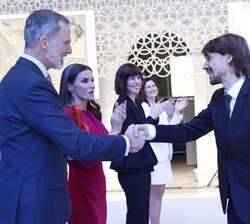 Su Majestad la Reina recibe el saludo de Marc Güell Cargol,  Premio Nacional de Investigación para Jóvenes Ángela Ruiz Robles, en el área de transfere
