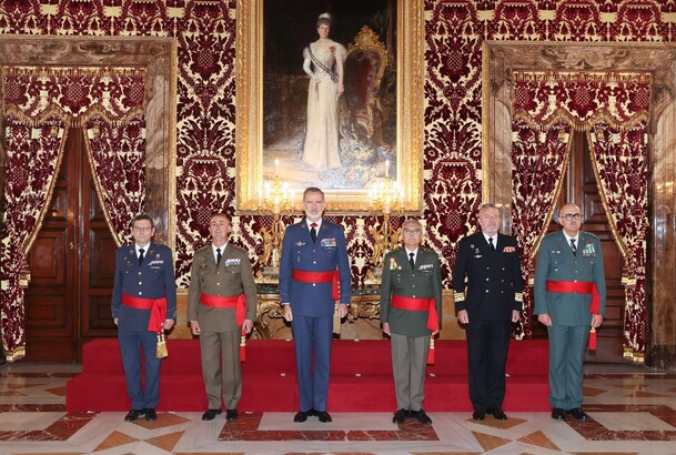 Su Majestad el Rey junto a los generales de división y vicealmirantes recibidos en audiencia