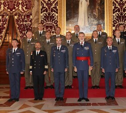 Audiencia militar de Su Majestad el Rey a un grupo de coroneles y capitanes de navío