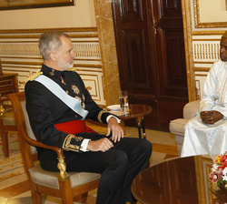 Su Majestad el Rey conversa con el embajador de la República de Gambia, Noah Touray, tras recibir las Cartas Credenciales