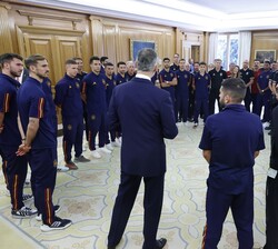 Don Felipe durante la audiencia a la Selección Nacional de Fútbol, tras proclamarse campeones de la Nations League 2022/2023"