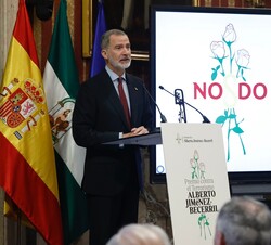 El Rey durante sus palabras de agradecimiento por la concesión el IX premio contra el Terrorismo Alberto Jiménez-Becerril