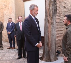 Su Majestad el Rey conversa con el Presidente de Ucrania, Volodimir Zelenski