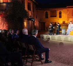 Vista de Sus Majestades los Reyes durante el desarrollo del espectáculo flamenco