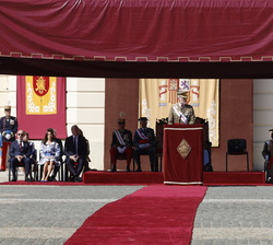 Su Majestad el Rey durante su alocución a los alumnos que han jurado Bandera