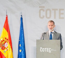 El Rey durante su intervención en el acto de presentación del “Anuario 2023” del Informe Cotec
