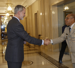 Su Majestad el Rey recibe el saludo de los comandantes y directores generales de la Asociación Internacional de Gendarmerías y Cuerpos Policiales con 