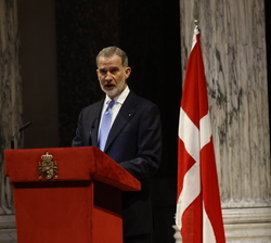 Su Majestad el Rey durante su intervención en la cena ofrecida por los Reyes a la Reina de Dinamarca