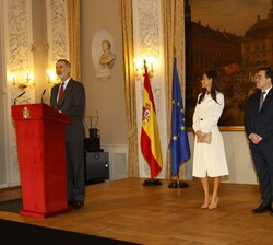 Su Majestad el Rey durante su intervención en la recepción a la Colectividad española en Dinamarca