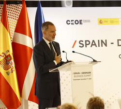 Su Majestad el Rey durante su intervención en el Foro Empresarial España-Dinamarca 