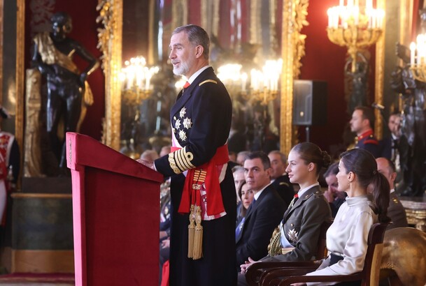 Su Majestad el Rey durante su intervención en el Salón del Trono con motivo de la Pascua Militar