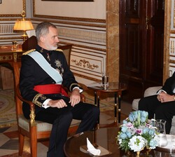 Su Majestad el Rey conversa con el embajador de la República Italiana, Giuseppe Maria Buccino Grimaldi, tras recibir las Cartas Credenciales