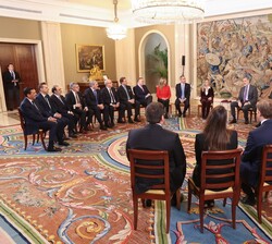 Su Majestad el Rey conversa con los asistentes durante la audiencia