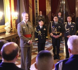 El Rey durante la audiencia a los agregados de Defensa acreditados en España y Comisión de Representantes Españoles
