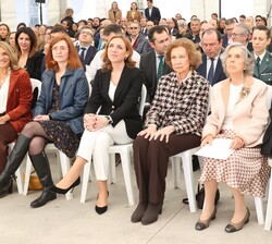 Doña Sofía, durante la proyección de un vídeo sobre el nuevo centro de la Fundación Renal Íñigo Álvarez de Toledo