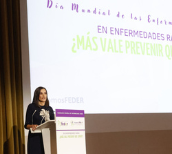 Su Majestad la Reina durante su intervención en el acto con motivo del “Día Mundial de las Enfermedades Raras”