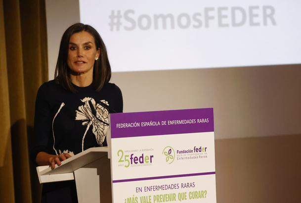 Su Majestad la Reina durante su intervención en el acto con motivo del “Día Mundial de las Enfermedades Raras”