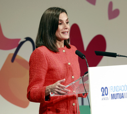 Su Majestad la Reina durante su intervención en el acto de entrega de las Ayudas a la Acción Social de la Fundación Mutua Madrileña