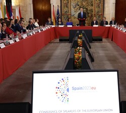 Vista general del Salón Gótico del Palacio Real de La Almudaina durante la intervención de Su Majestad el Rey