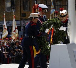 Su Majestad el Rey efectúa la ofrenda de la corona de laurel