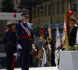 Don Felipe tras efectuar la ofrenda de la corona de laurel