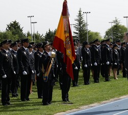 Su Majestad el Rey saluda a su paso ante la Bandera Nacional