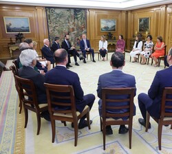 Vista general de Su Majestad el Rey durante la audiencia a la comisión del Ministerio de Economía, Comercio y Empresa y del Tesoro Público, acompañada