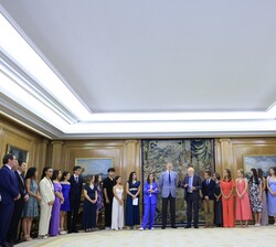 Vista general de la audiencia de Sus Majestades los Reyes y Sus Altezas Reales la Princesa de Asturias y la Infanta Doña Sofía al Patronato de la Fund