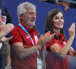 Doña Letizia en un momento del partido de waterpolo masculino