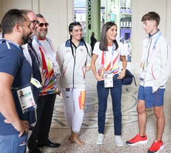 La Reina durante el ecuentro con la delegación española de taekwondo