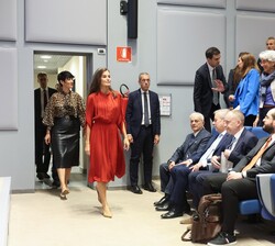 Doña Letizia accede a la sala de conferencias
