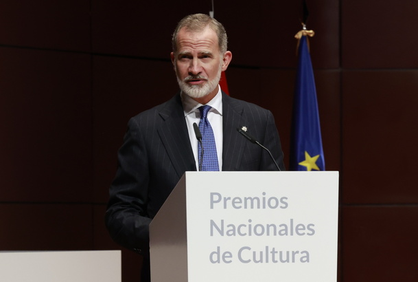 Su Majestad el Rey durante su intervención en la entrega de los Premios Nacionales de Cultura 2022 y 2023