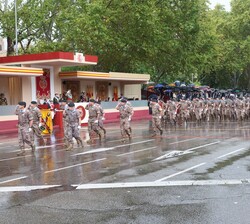 Sus Majestades los Reyes y Su Alteza Real la Princesa de Asturias al paso de un batallón del Ejército de Tierra