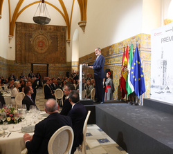 Vista general de la sala durante la intervención de Su Majestad el Rey tras recibir el “Premio Extraordinario Iberoamericano Torre del Oro”