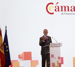 Don Felipe en un momento de su intervención en el pleno extraordinario de la Cámara de Comercio de España