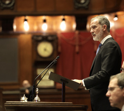 Su Majestad el Rey durante su intervención en la sesión conjunta de la Cámara de Diputados y del Senado de la República Italiana