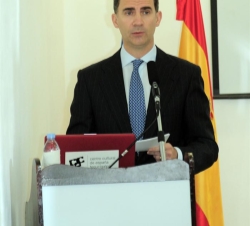 El Príncipe de Asturias durante su intervención en la inauguración de la Biblioteca Virtual Miguel de Cervantes
