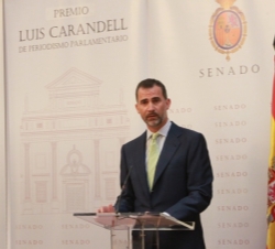Don Felipe durante su intervención en la entrega de la IX edición del Premio "Luis Carandell" de Periodismo Parlamentario