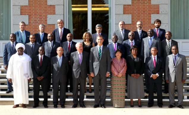 Don Felipe, con los embajadores representantes permanentes ante Naciones Unidas de sus respectivos países y el ministro de Asuntos Exteriores y de Coo