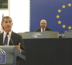 Don Felipe durante su intervención ante el Parlamento Europeo