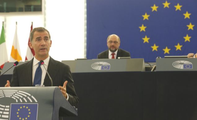 Don Felipe durante su intervención ante el Parlamento Europeo