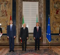 Su Majestad el Rey junto a los Presidentes de Italia y Portugal, en el Palacio del Quirinal
