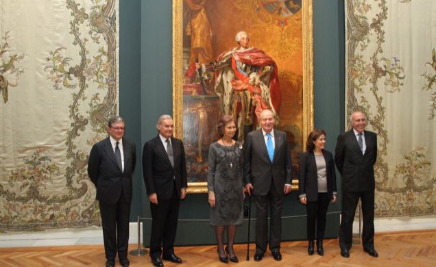 Don Juan Carlos y Doña Sofía, la vicepresidenta Sáenz de Santamaría, el presidente de Patrimonio Nacional, el vicepresidente ejecutivo del Santander y
