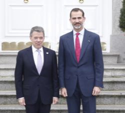 Su Majestad el Rey junto al Presidente de la República de Colombia, Juan Manuel Santos Calderón