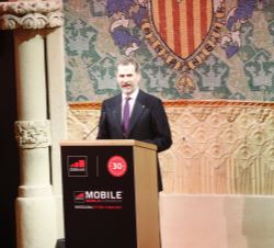 Su Majestad el Rey durante su intervención en el Mobile World Congress 2017