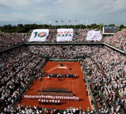 Vista general de la entrega de trofeos de la final individual masculina de Roland-Garros