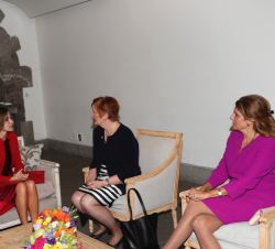 Doña Letizia durante el encuentro mantenido con la presidenta de la Unión Internacional Contra el Cáncer, Sanchia Aranda y la presidenta electa de la 