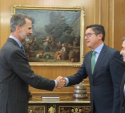 Su Majestad el Rey recibe el saludo del presidente la ANEFHOP, Vidal Medié Santiago