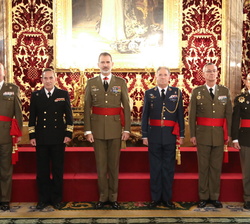 Fotografía de grupo de Su Majestad el Rey con un grupo de generales de división y vicealmirante