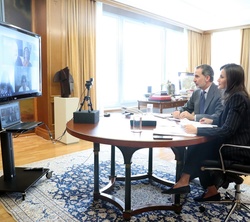 Sus Majestades los Reyes durante la videoconferencia mantenida con los responsables del Comité Español de Representantes de Personas con Discapacidad